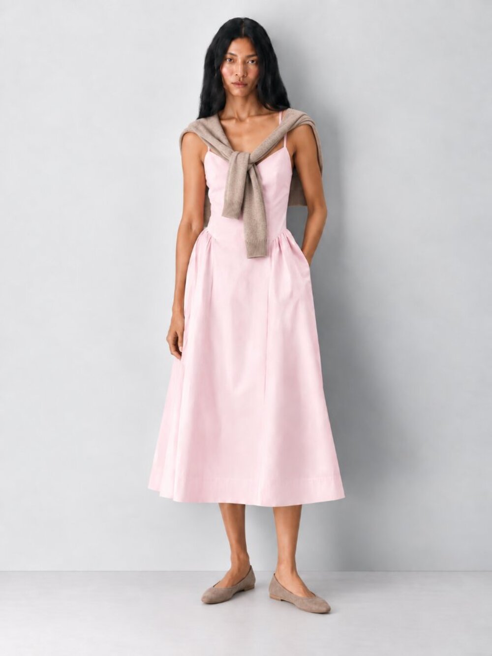 Aritzia Wilfred  Light Pink Technique Cami Dress Cotton Poplin Maxi Dress 2 NWT